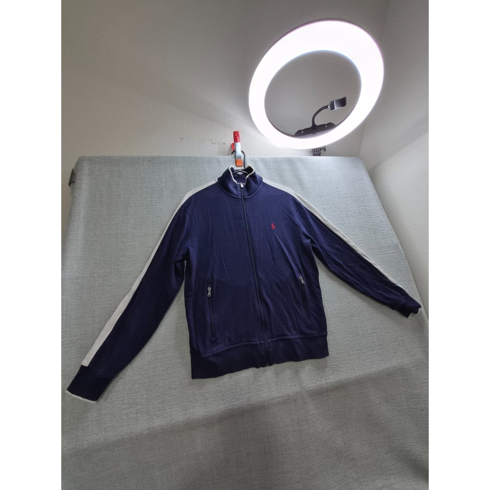 Polo Ralph Lauren Track Jacket Mens Medium Blue Cotton Mock Neck Performance